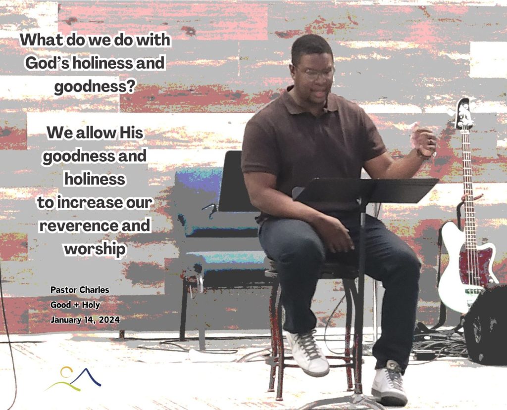 Pastor Charles sitting for the special devotional, with the caption: "What do we do with God's holiness and goodness? We allow His goodness to increase our reverence and worship."